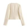 Women Fashion Autumn Winter Single-breasted Textured Round Neck Flip Pocket Short Jacket Coat Chic Ladies Tops Mujer