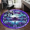 Stained Glass Dragonfly Art Round Carpet Chair Cushion Round Entryway Rug, Soft Round Rugs for Living Room, Bedroom, Circle Carpet Decor Gifts