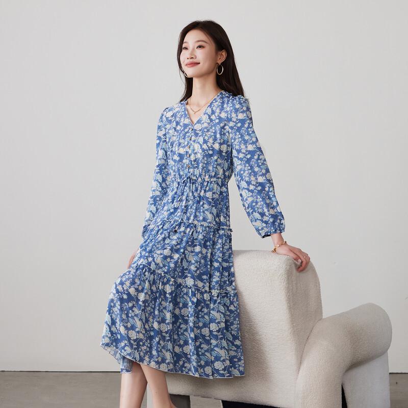 SOFSIL 2026 Spring Patchwork Floral V-Neck Midi Dress