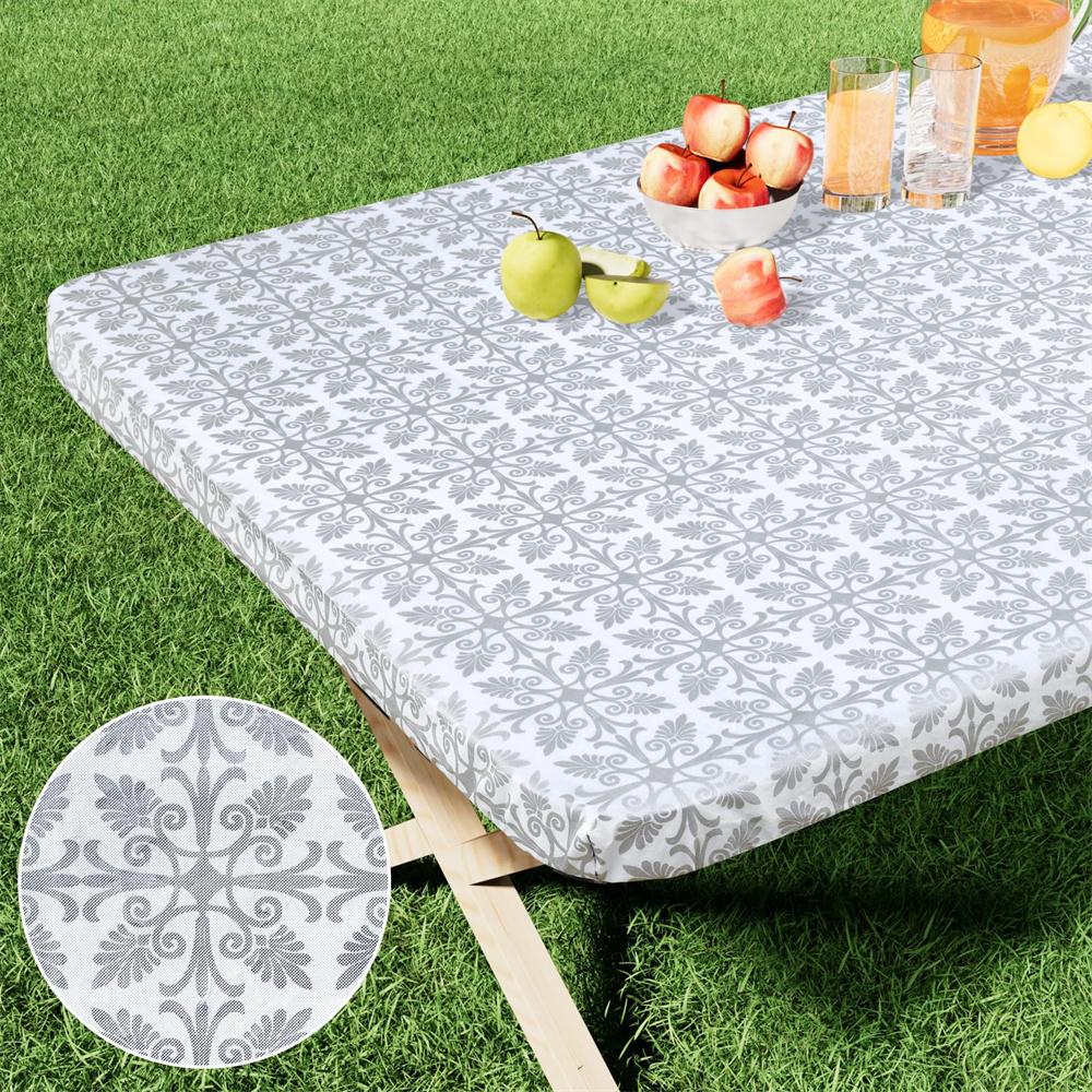 Olanly Rectangle Vinyl Table Cloth Elastic Fitted Tablecloth Waterproof Plastic Table Covers Fold Tables Picnic Camping Outdoor