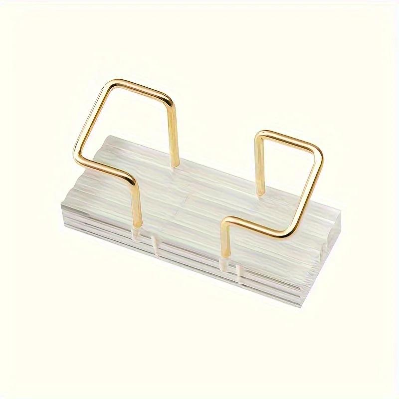 Elegant Acrylic Business Card Holder with Golden Metal Base - Clear PMMA Desktop Display Stand for Invitations