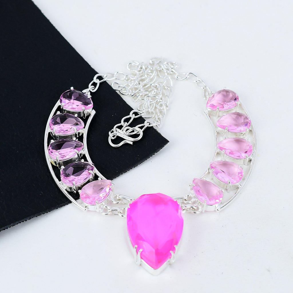 Colier delicat din argint 925, cu piatră prețioasă roz Kunzit, lucrat manual, electroformat, pandantiv unisex din argint Kunzit pentru soție, cadouri de aniversare