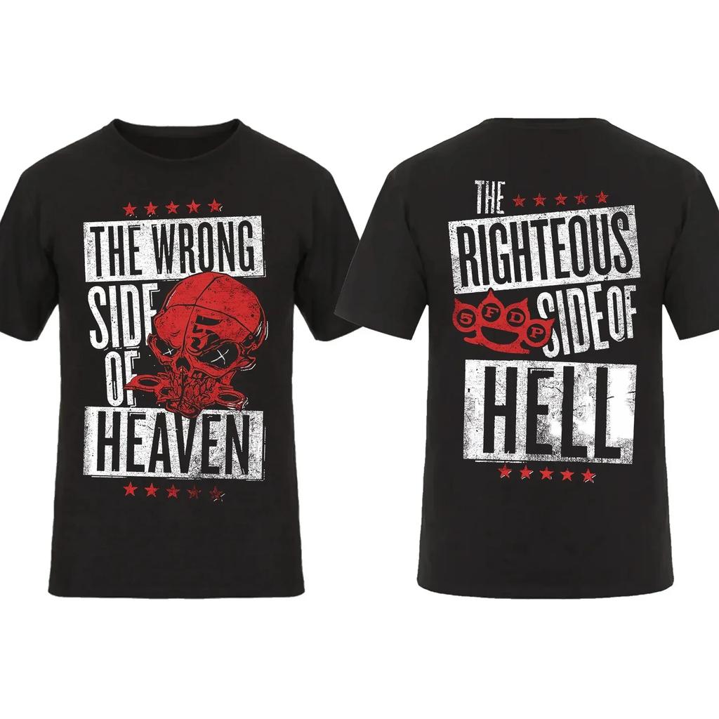 2025 Fashion Men T Shirt Double-sided Biker Skully Black By Five Finger Death Punch T-shirt Graphic Youth Cloth Streetwear