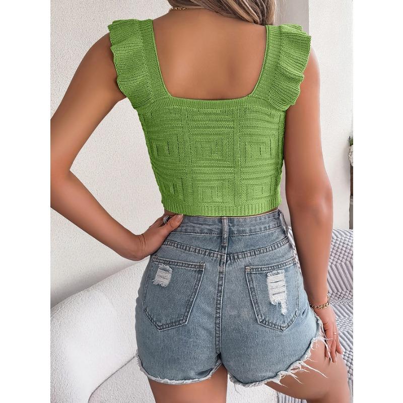 VEZFAA Dámská móda Ležérní Léto Jaro Jednobarevný potisk Halenky a košile s čtvercovým límcem bez rukávů