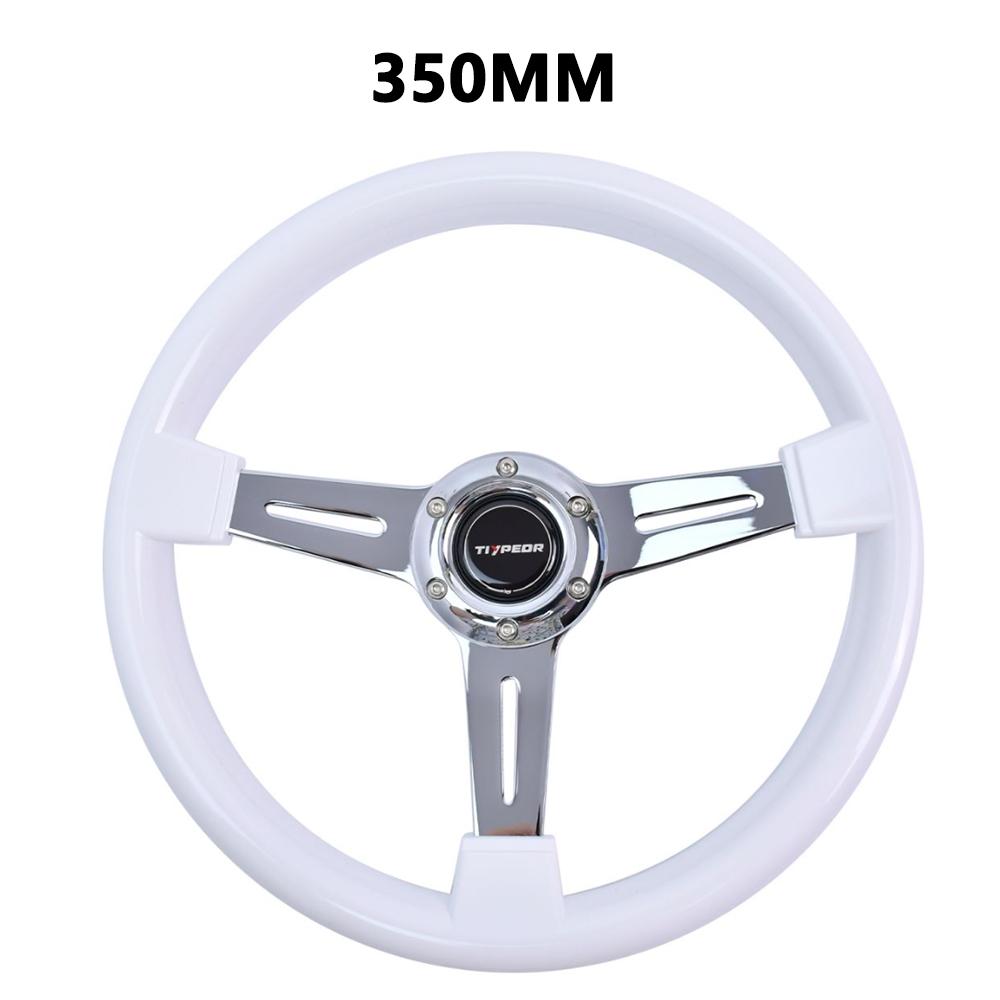 TIYPEOR 15inch 370mm White Vintage Steering Wheel 3 Spokes Drift Modified ABS wood Steering Wheel 001-GZFXP113-03