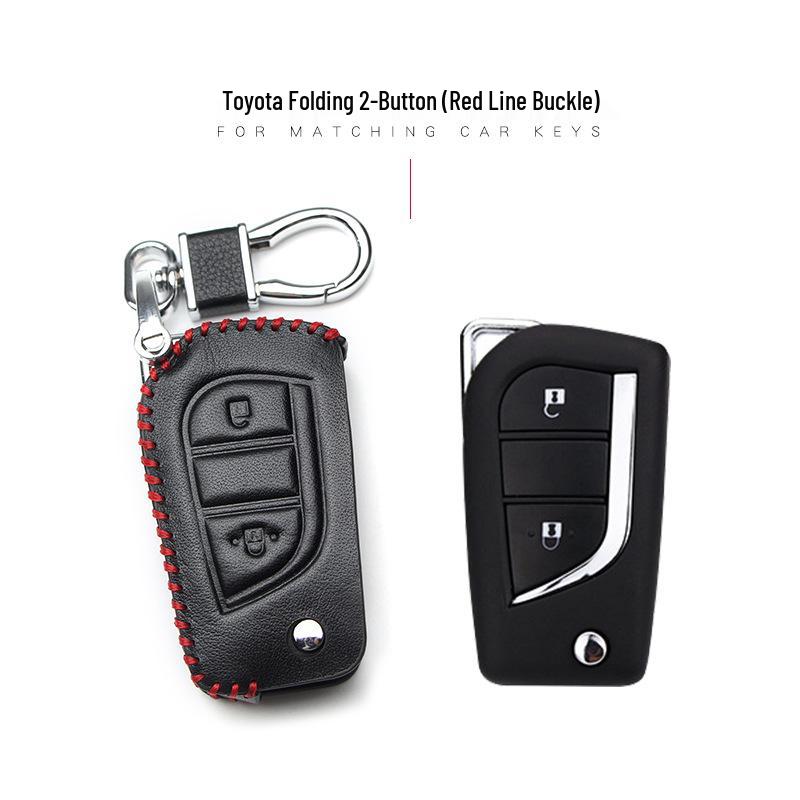 Leather Car Key Cover for 2017 Toyota Models: Corolla, Camry, Crown, Levin, Reiz, RAV4, Highlander