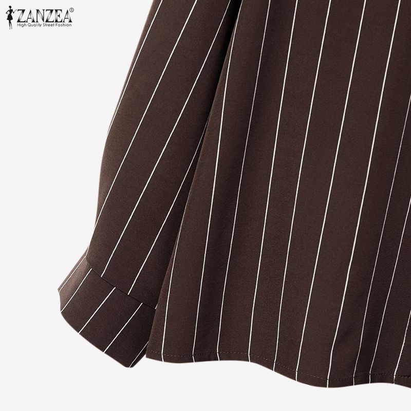 ZANZEA Women Long Sleeve Blouse and Long Skirts Stripe Print Two Piece Suit Sets