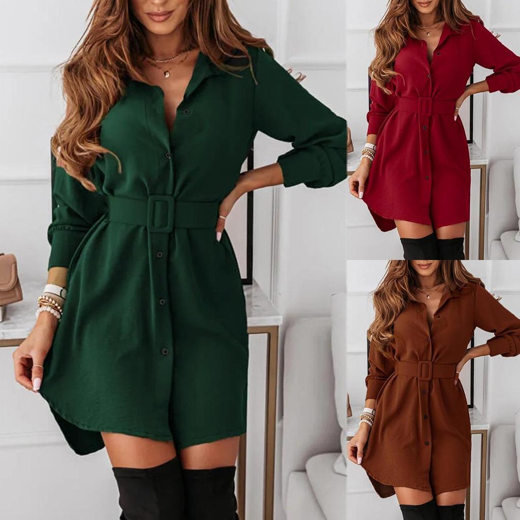 Abito Elegante e Aderente a Maniche Lunghe con Bavero, Cintura Monopetto per Autunno e Inverno