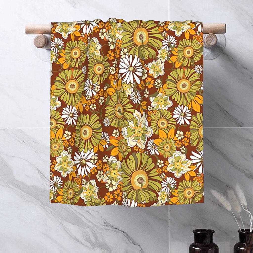 70s Retro Vintage Flower Power Pattern Boho Soft Face Towel Quick Dry Pool Bath Cotton Towels Absorbent Quick
