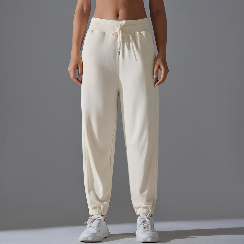 Women's High Elasticity Drawstring Yoga & Running Sweatpants – Breathable, Loose-Fit Cropped Sports Pants