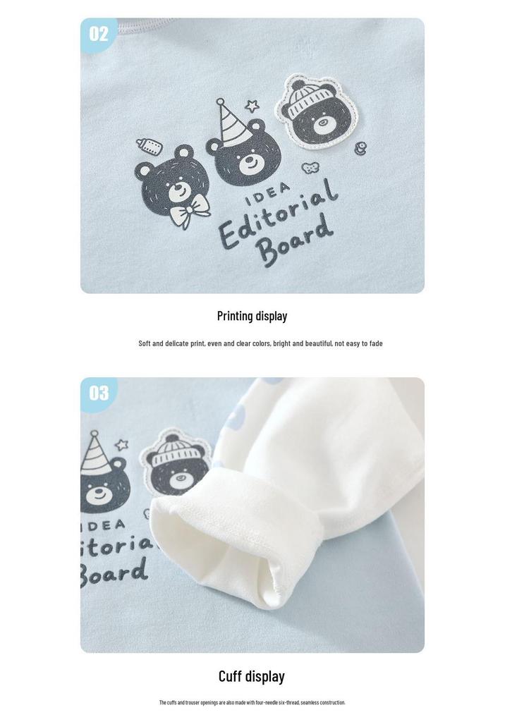 Three Bear Cubs Cotton Fall Children's Warm Pajamas Set: Boys' & Girls' Autumn Pants & Top