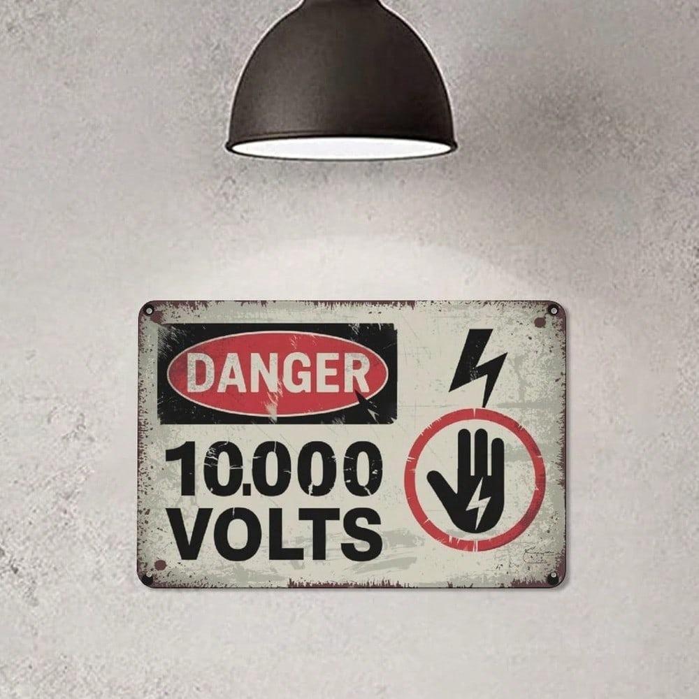 Vintage High Voltage 10000V Warning Sign Metal Plaque Garage Room Wall Decor 8x12 Inch