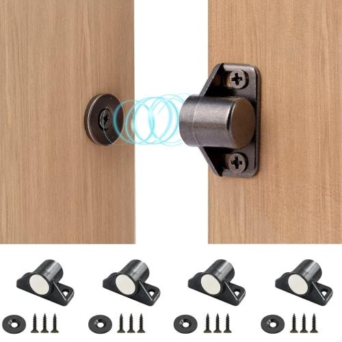 WHECHE Magnetic Catches, Strong Magnetic Latch, Small Zinc Alloy Door Stop with Screws, Gunmetal Color, for Closets, Furniture Doors, Cupboards, and D