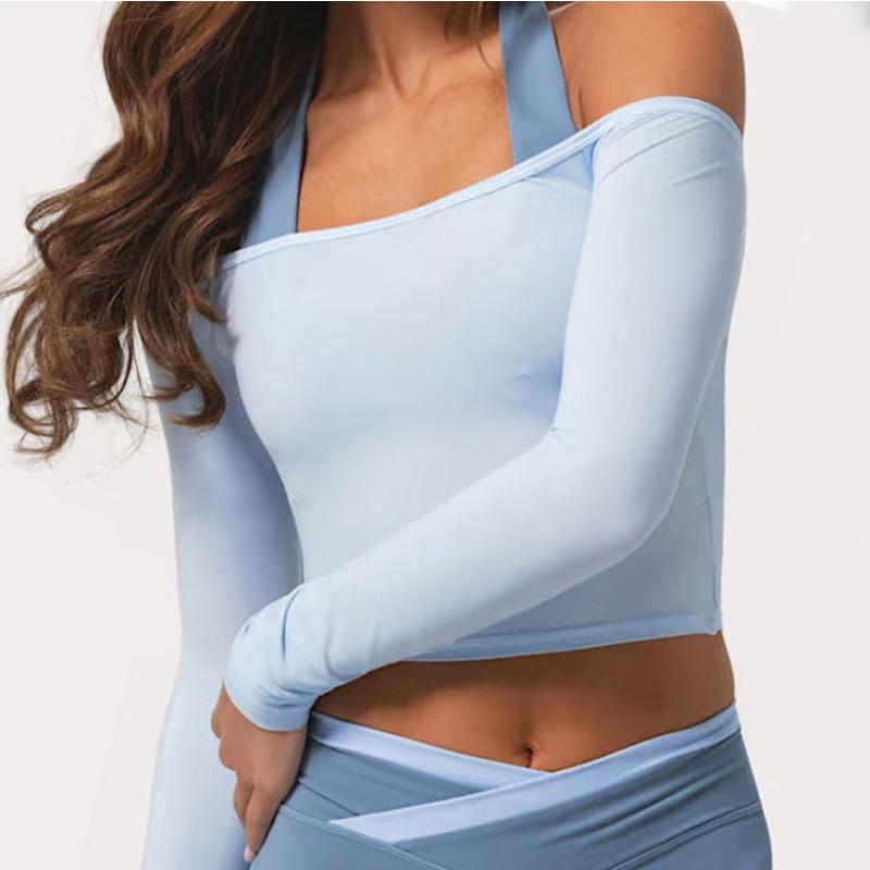 Women S Off Shoulder Long Sleeve Tight Yoga Training T Shirt