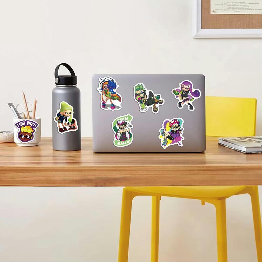 QIXIUKU 50 Blätter für Splatoon, modische Anime für Splatoon, wasserdichte süße Anime-Aufkleber zum Mitnehmen, Smartphone-Aufkleber für Jahrestage und Geburtstage