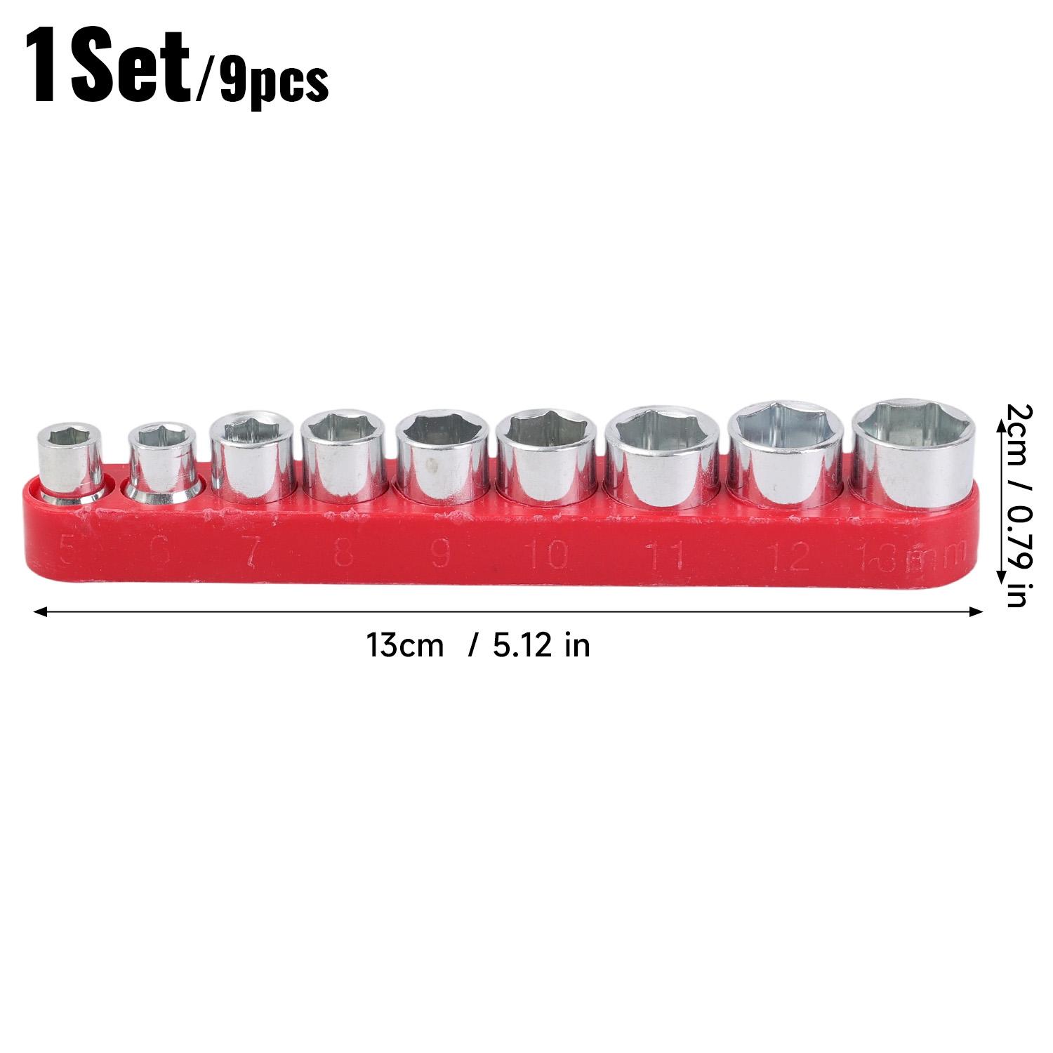 

5mm-13mm Hexagonal Sockets Sleeve Electric Tool Accessory Nut Driver Set 1/4Inch Standard Metric Socket Kit with Storage Base 1Set