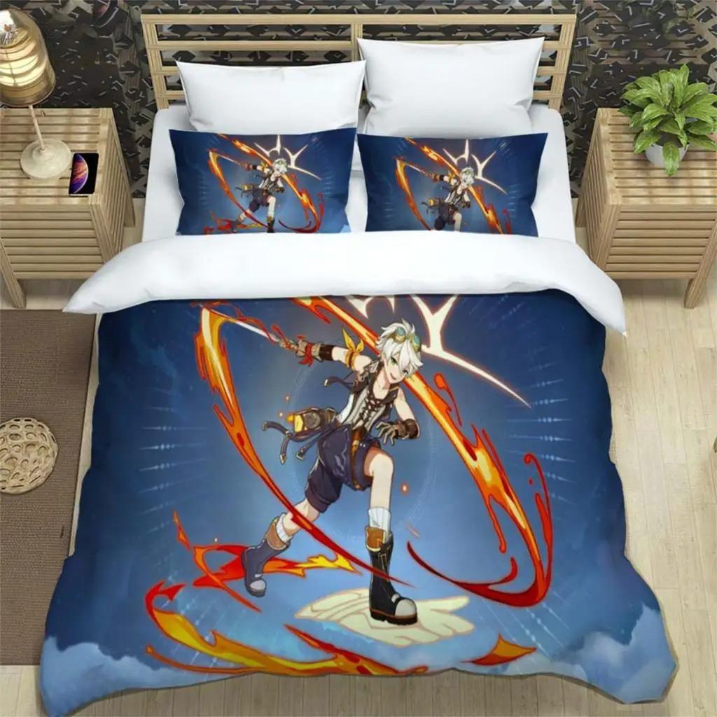 Anime Genshin Impact Duvet Cover Pillowcase Bedding Set Adult Boy Girl Bedroom Decoration Children Single Double Large Size