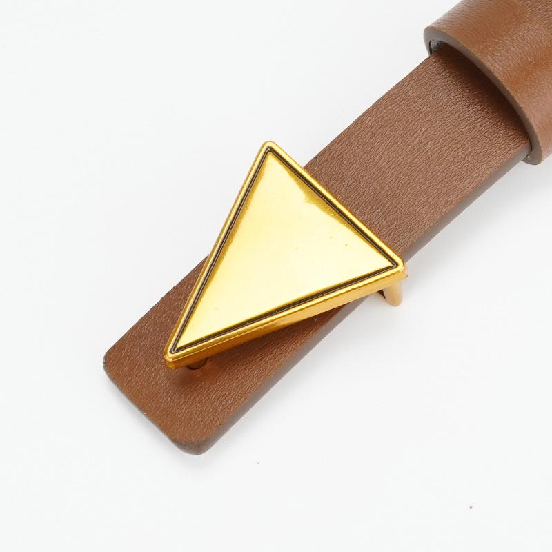 New Women's Genuine Leather Cowhide Slim Korean Style Trousers Belt Triangle Creative Design Smooth Plate Buckle Trousers Belt