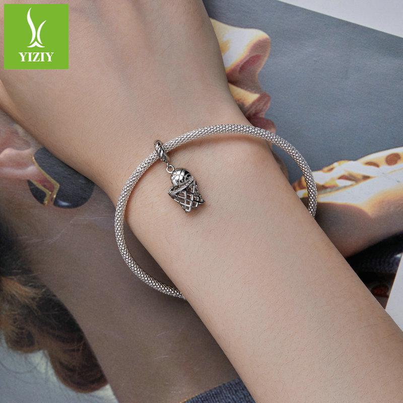 Yinziyun S925 Silber Platin-plattiert 3D Basketball Anhänger für DIY Armbänder