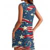 Women's Stylish Casual Independence Day Print Cuffless Pocket Dress
