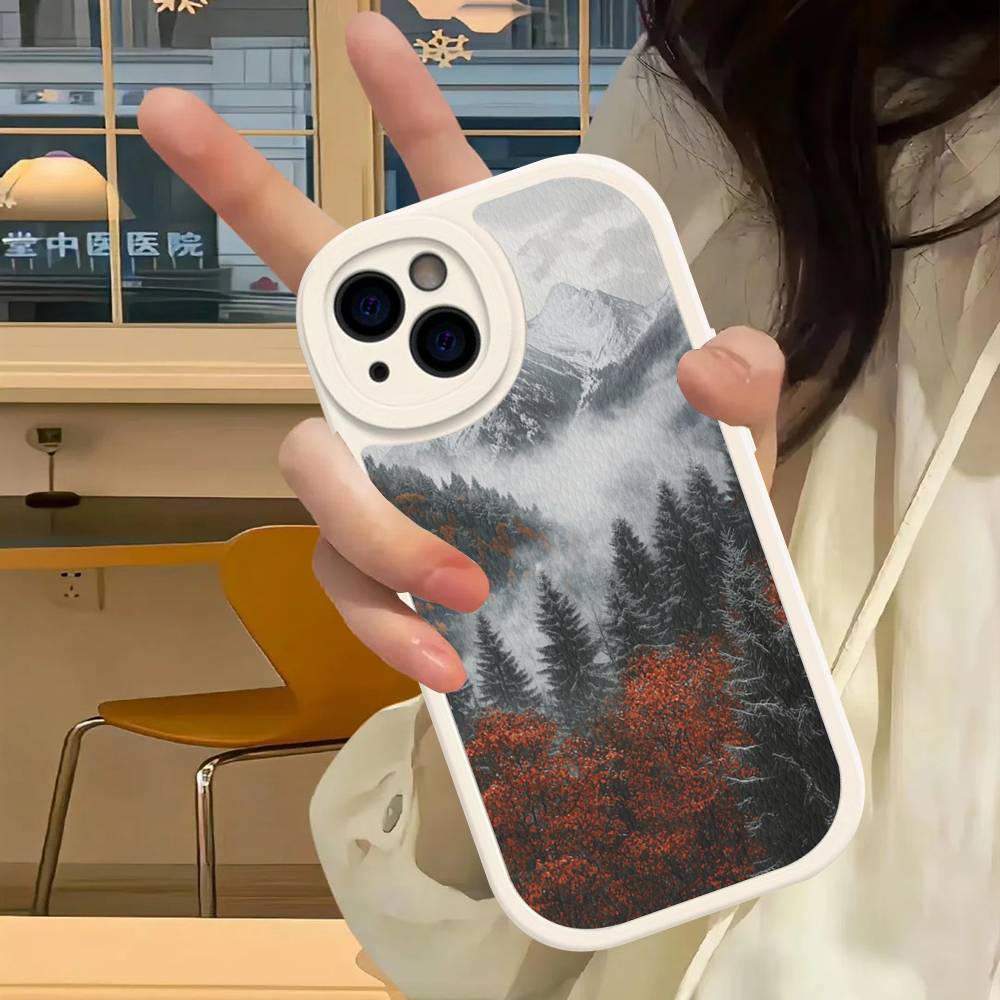 

Mountain Forest Phone Case For IPhone 16 15 14 13 12 11 Pro Max Plus Soft Leather Cover iphone 13