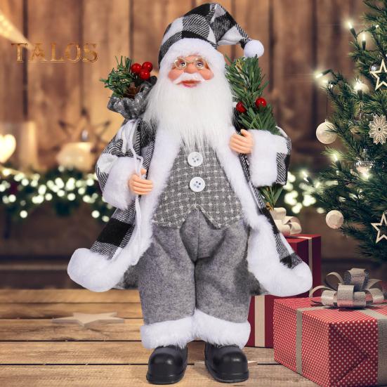 Christmas Santa Doll Decoration 12-Inch Plush Standing Santa Holding Gifts Figure Christmas Party Supplies for Home Desk Bookshelf Windowsill Decor