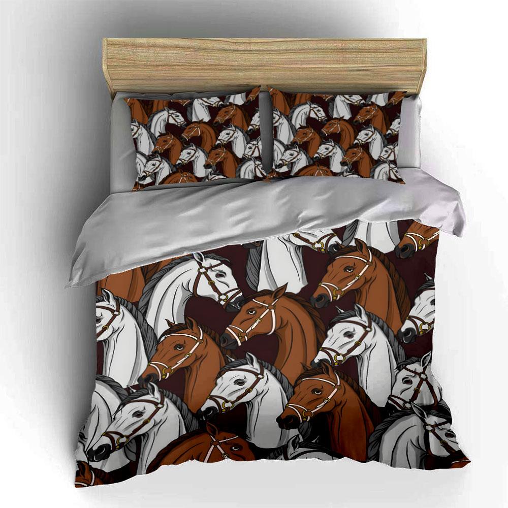 Elegant Horse Pattern Three-Piece Set   kid s and adults  bedroom decor, Exquisite three-piece bedding set gift 135x200cm