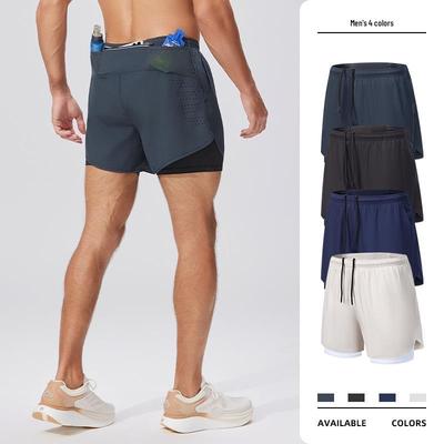 Calções de Corrida Masculinos de Secagem Rápida para Exterior com Saco na Cintura, Camada Dupla, Calções de Pista e Campo de Verão