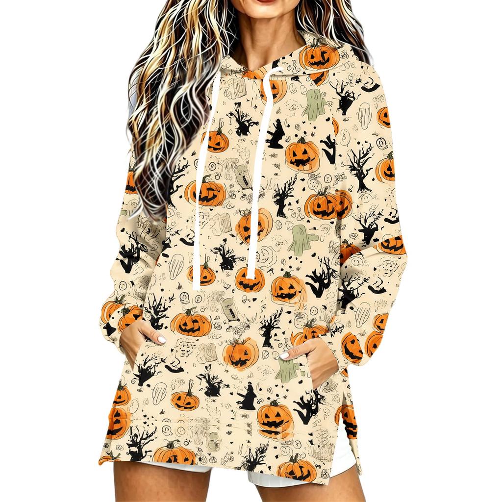 Women's Casual Long Sleeve Halloween Print Hoodie Pullover Top