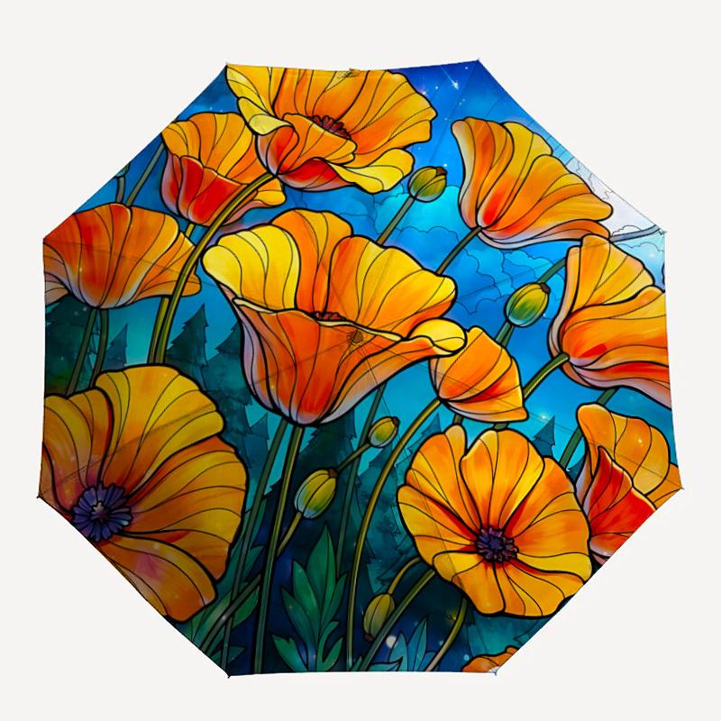 

1pc Flowers Garden Automatic Folding Umbrella - 8-Rib Compact Travel Umbrella Durable & Portable for Outdoor Use, Perfect Gift for Birthdays049