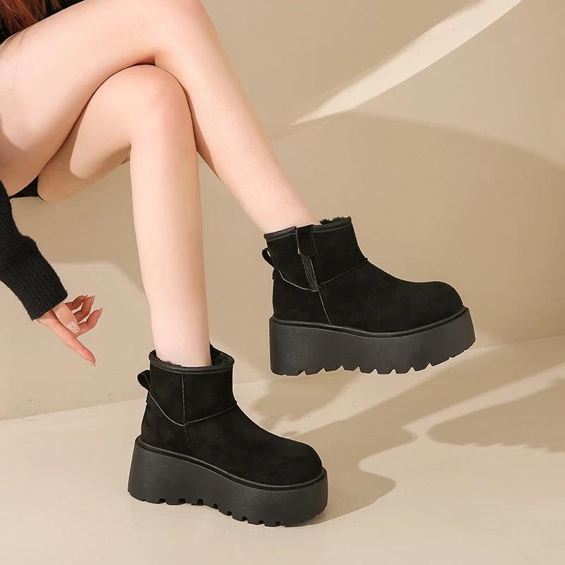 

Fashion Winter New Snow Boots Women s Fashion Round Toe Suede Side Zipper Non-Slip Wear-Resistant Short Cylinder Cotton Boots 40 чёрный