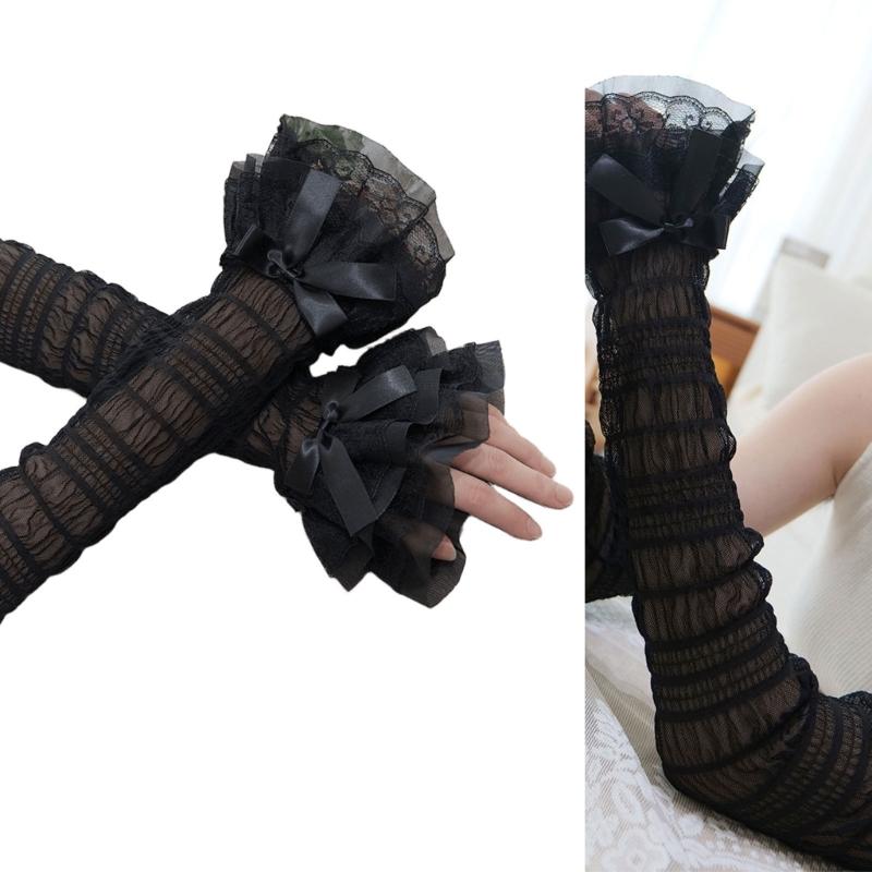 Elegant Bows Arm Sleeves Women Lace Fingerless Gloves Cosplay Costume Accessories for Women and Girls