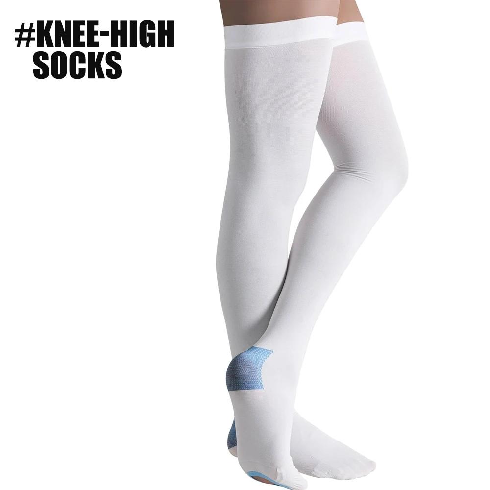 1Pair Anti Embolism Stockings,15-21 Mmhg,Ted Hose White Compression Socks,Knee High Medical Compression Socks For Swelling