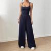 Solid Color Halter Sleeveless High Waist Wide Leg Casual Jumpsuit