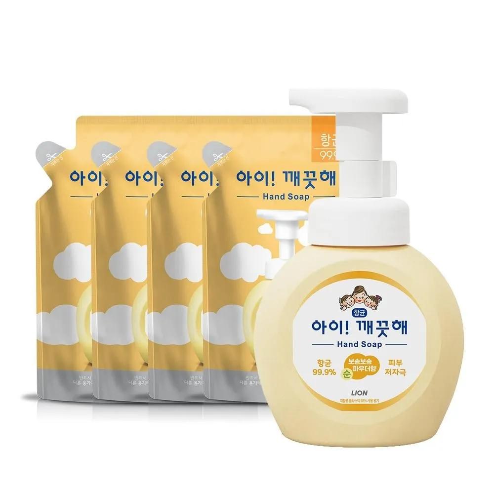 LION Hand Wash Pure Container 250mL x 1 + Refill 200mL x 4 LION Hypoallergenic Clean Ingredients Cleanly Soft and Fluffy