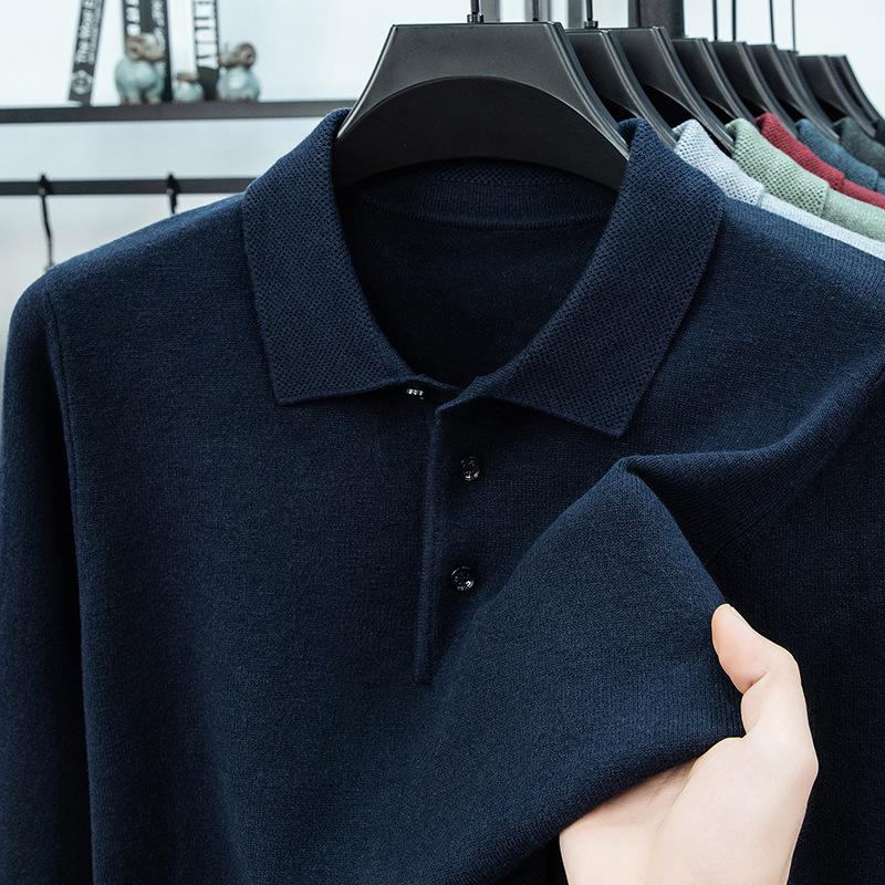 Men's Lapel Solid Color Warm Knit Sweater - Thickened Wool, Cashmere Feel, 2025 Autumn/Winter Collection