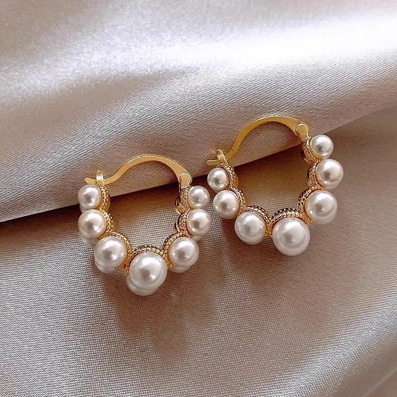 Micro Inlaid Pearl Hoop Earrings French Style Niche Luxury Delicate Jewelry For Women