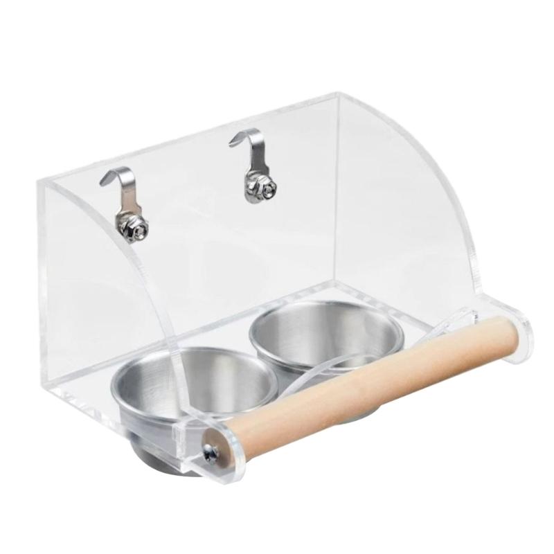 Parrots Food Bowl Acrylic and Sainlessed Steel Parakeet Food Container Anti Spill Design for Home and Bird Enthusiasts