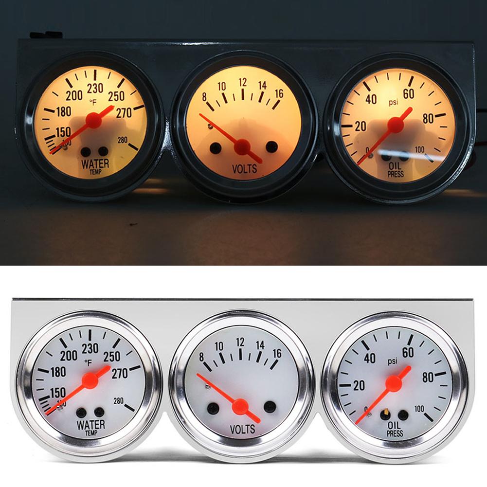 3 in1 52mm Car Oil Pressure Water Temp Amp Meter Gauge with Sensor Triple Gauge Set Auto Mechanical Chrome Panel Oil Press