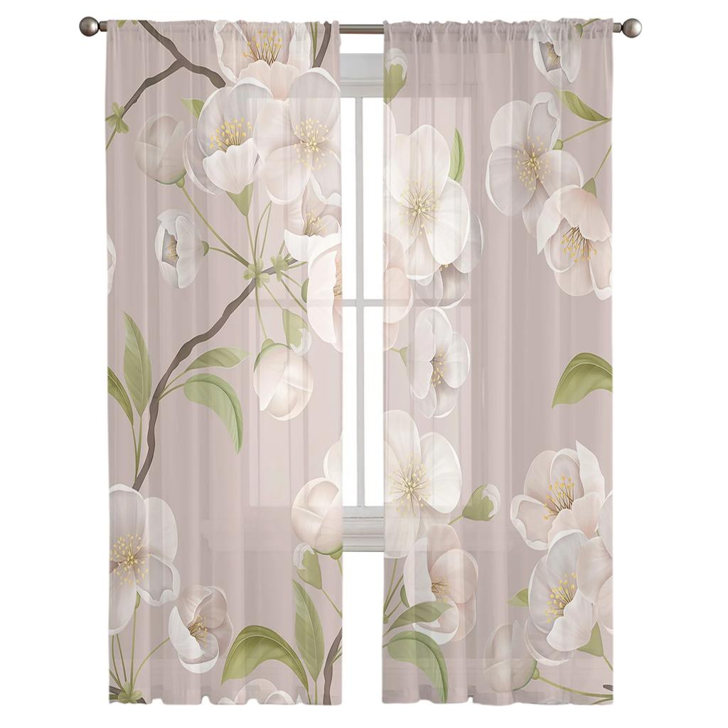 Spring Brown Background Peach Blossom Tulle Curtains Living Room Home Decor Window Curtain Kitchen Voile Sheer Made Of Polyester Sitting