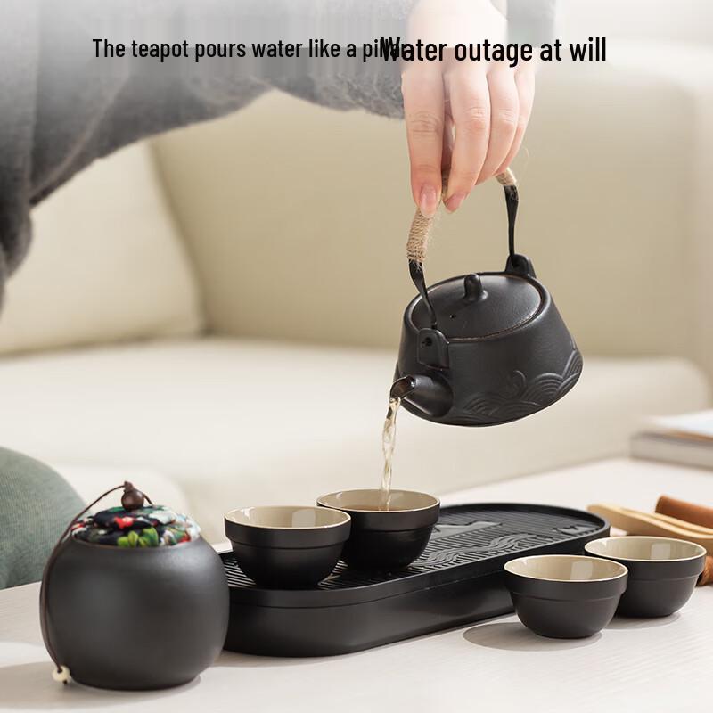 Jingzao Portable Black Ceramic Travel Tea Set