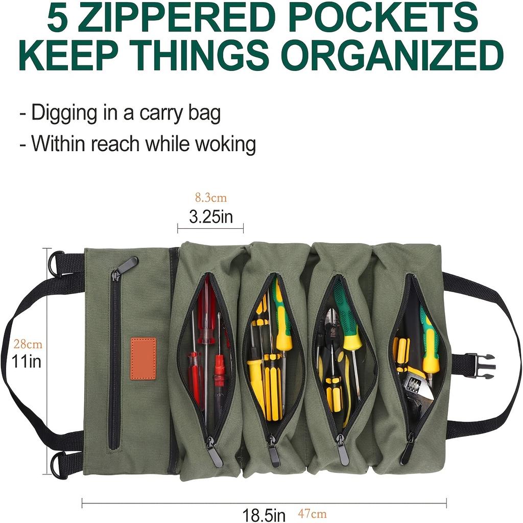 Multi-Purpose Roll Up Tool Bag, Wrench Roll ,Canvas Tool Organizer Bucket,Car First Aid Kit Wrap Roll Storage Case,Hanging Tool