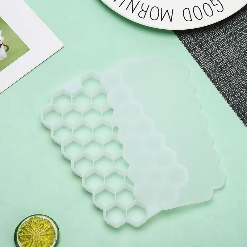 Reusable Silicone Ice Cube Tray with Removable Lids, BPA Free, Creative Honeycomb Cube Maker