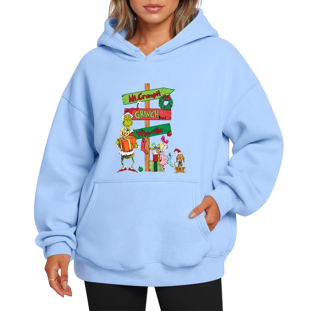 Ladies' Christmas Style Printed Hoodie With Wool And Pockets For Women