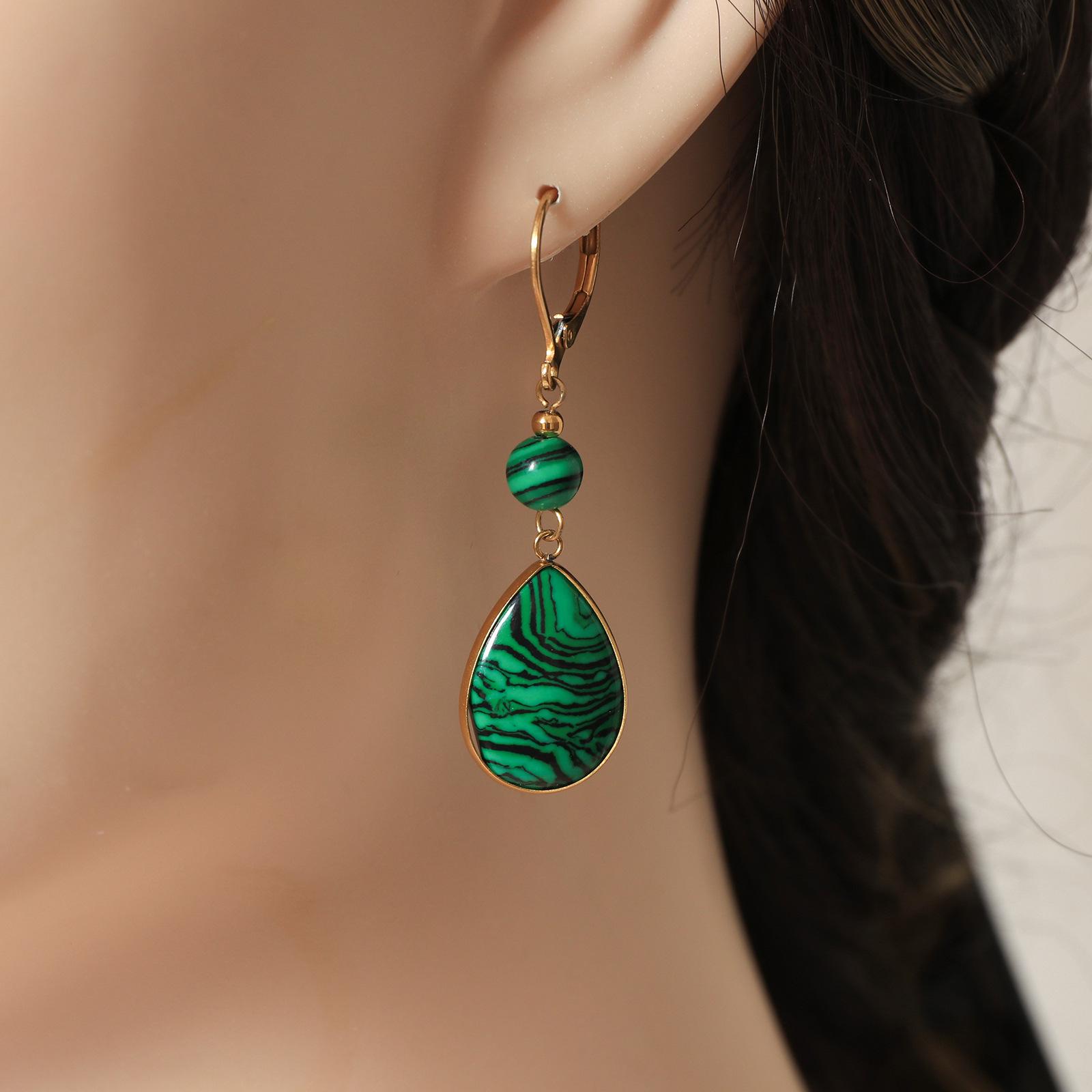 

Винтажные французские серьги-капли бирюзового цвета для женщин - Коллекция Осень/Зима малахитовая зелень