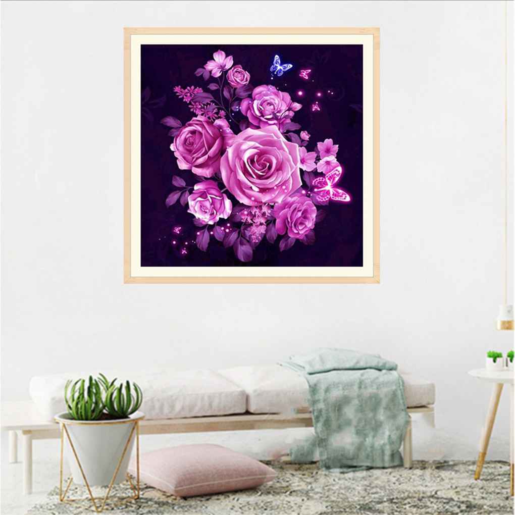 DIY Rose Butterfly Stitch Color Flower Needlework 5D Resin Diamonds Embroidery Painting Picture