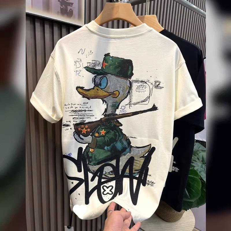 American Trendy Brand Cartoon Printing Short-Sleeved T-Shirt Men'S Fashion Blue Trend Versatile Casual Crew Neck Bottoming Shirt