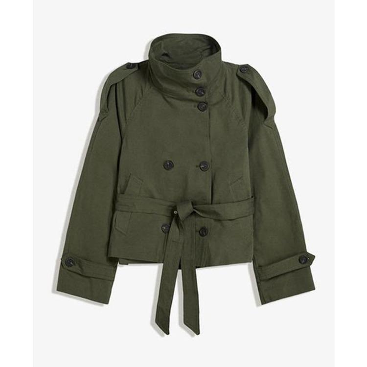 

Women’s Amazon-style Smart Casual Stand-collar Double-breasted Fitted Belted Trench Coat XS армія зелений колір