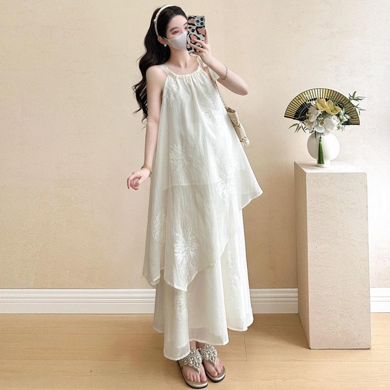 

2026 Floral Chiffon Plus-Size Maternity Dress & Pig Nose Buckle Skirt Set 2XL