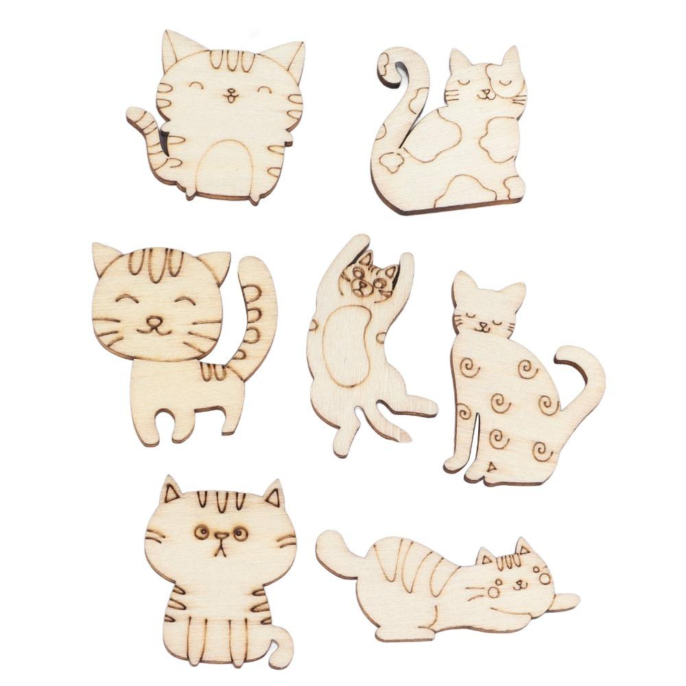 200pcs DIY Craft Unfinished Wooden Animal Chips Mixed Pet Themed Cat Dog Empty Wooden Ornaments Smooth Edges